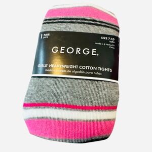 George Girls Pink Grey White Striped Heavyweight Cotton‎ Tights Size 7-10 NWT